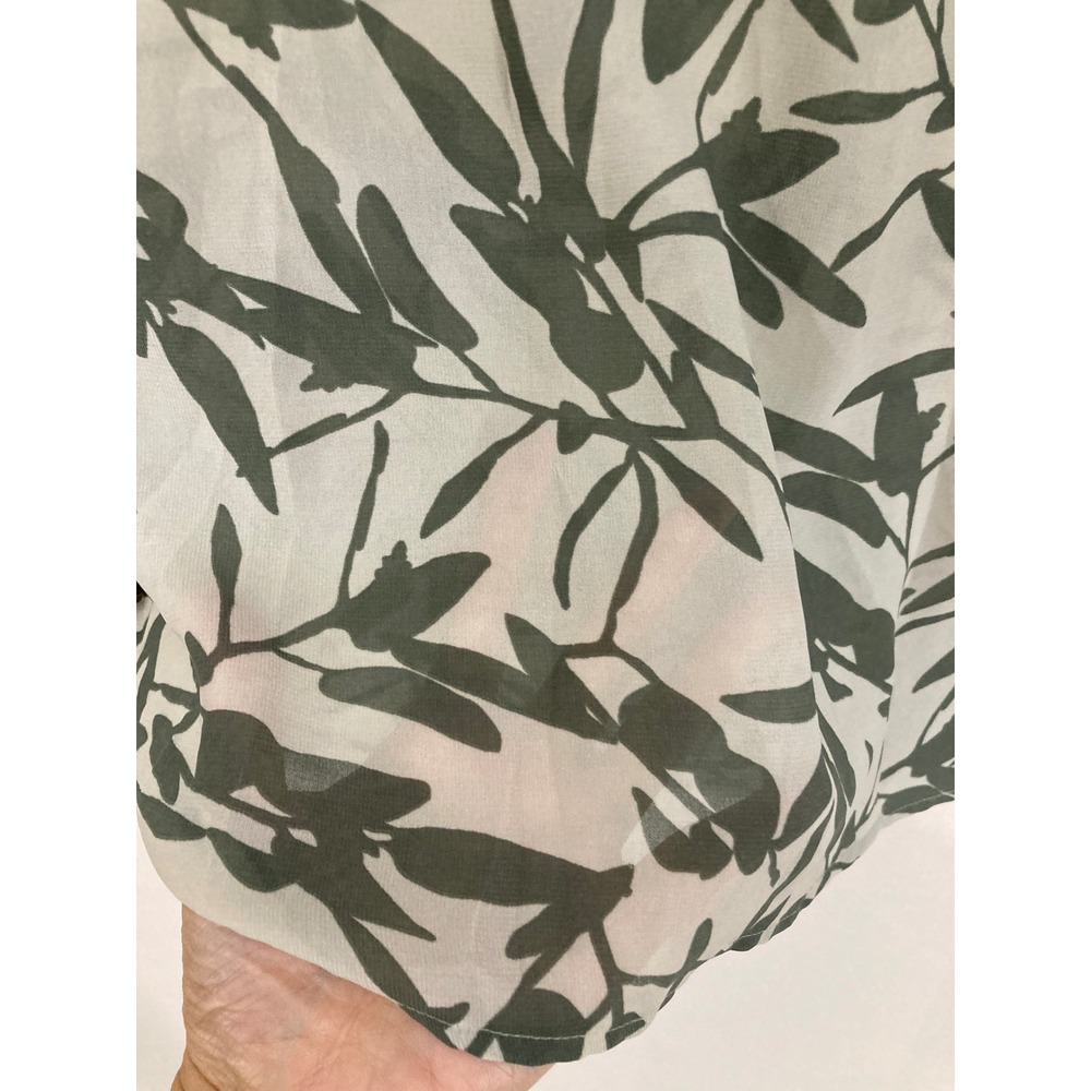 New Banana Republic Blouse Large Green Leaf Print V-Neck Sheer Long Sleeve - Picture 7 of 11